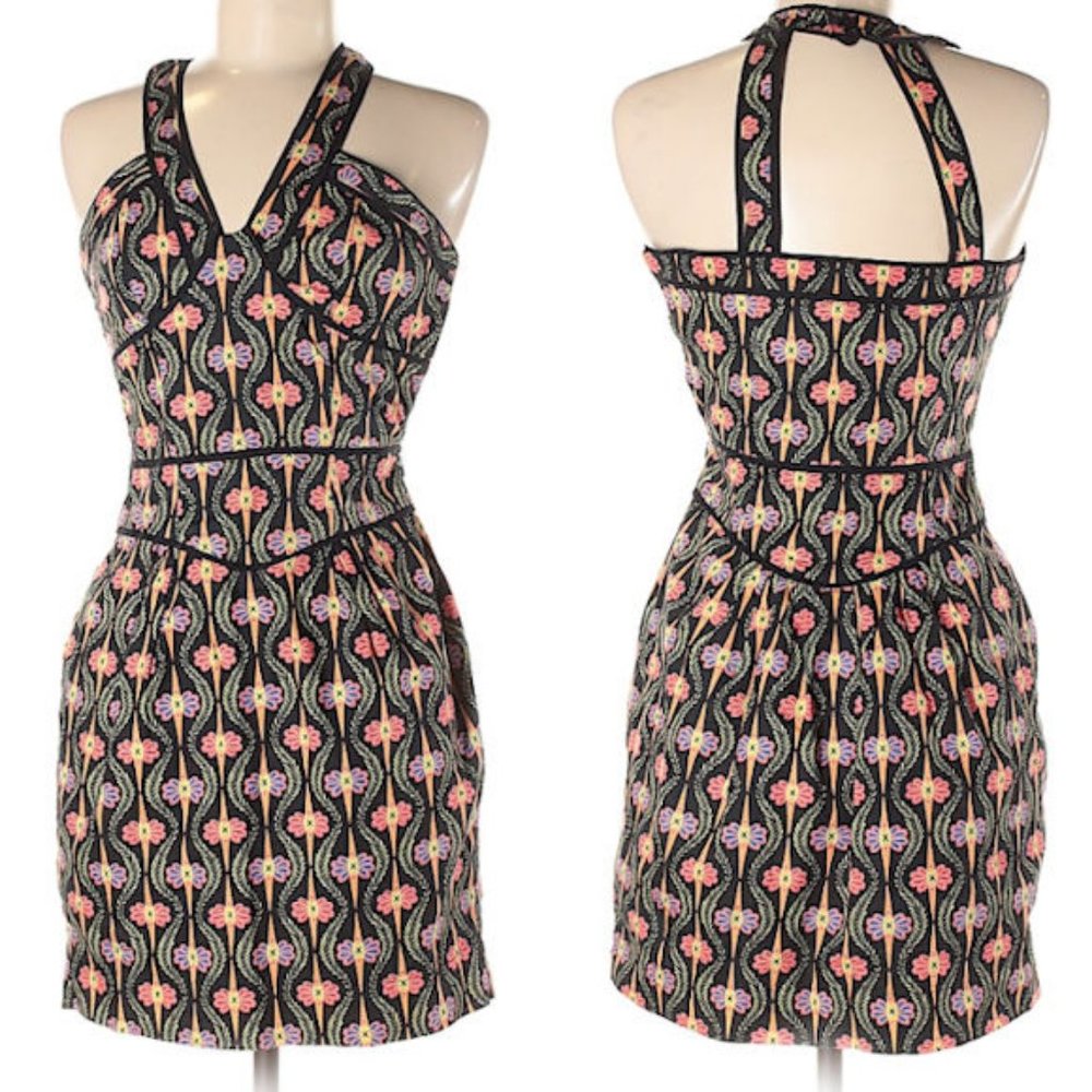 French Connection Halter Dress Black Floral Size 0